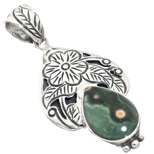 Sale 1 5/16" Ocean Jasper 925 Sterling Silver Pendant