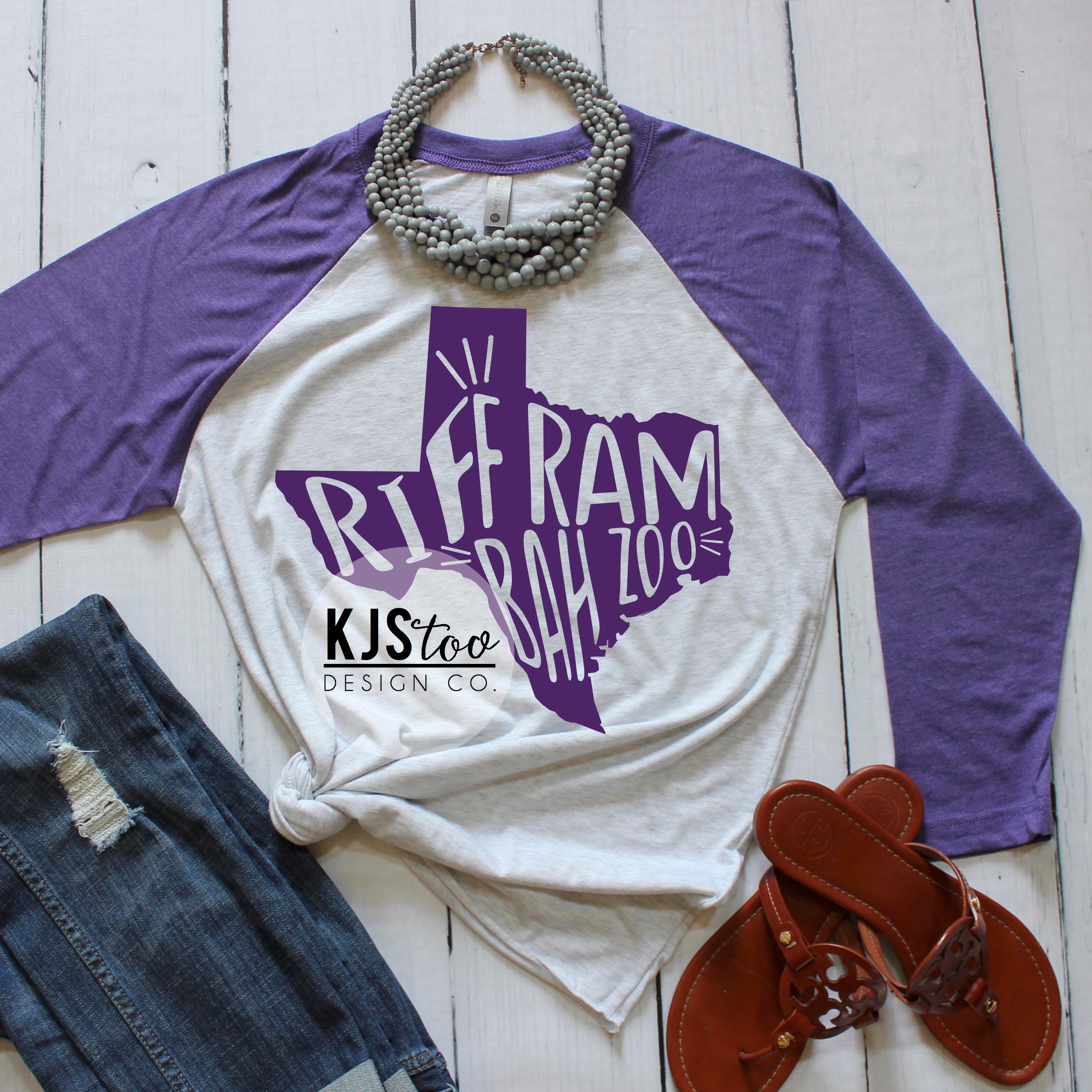 Football Spirit Tee - Riff Ram Bah Zoo Purple Raglan College