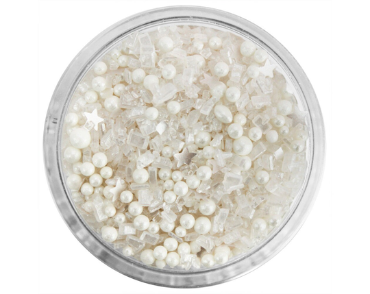White Disco Sugar Blend - A Mix Of White Non-Pareils, Glitter Stars & Squares, Chunky Sanding Sugar