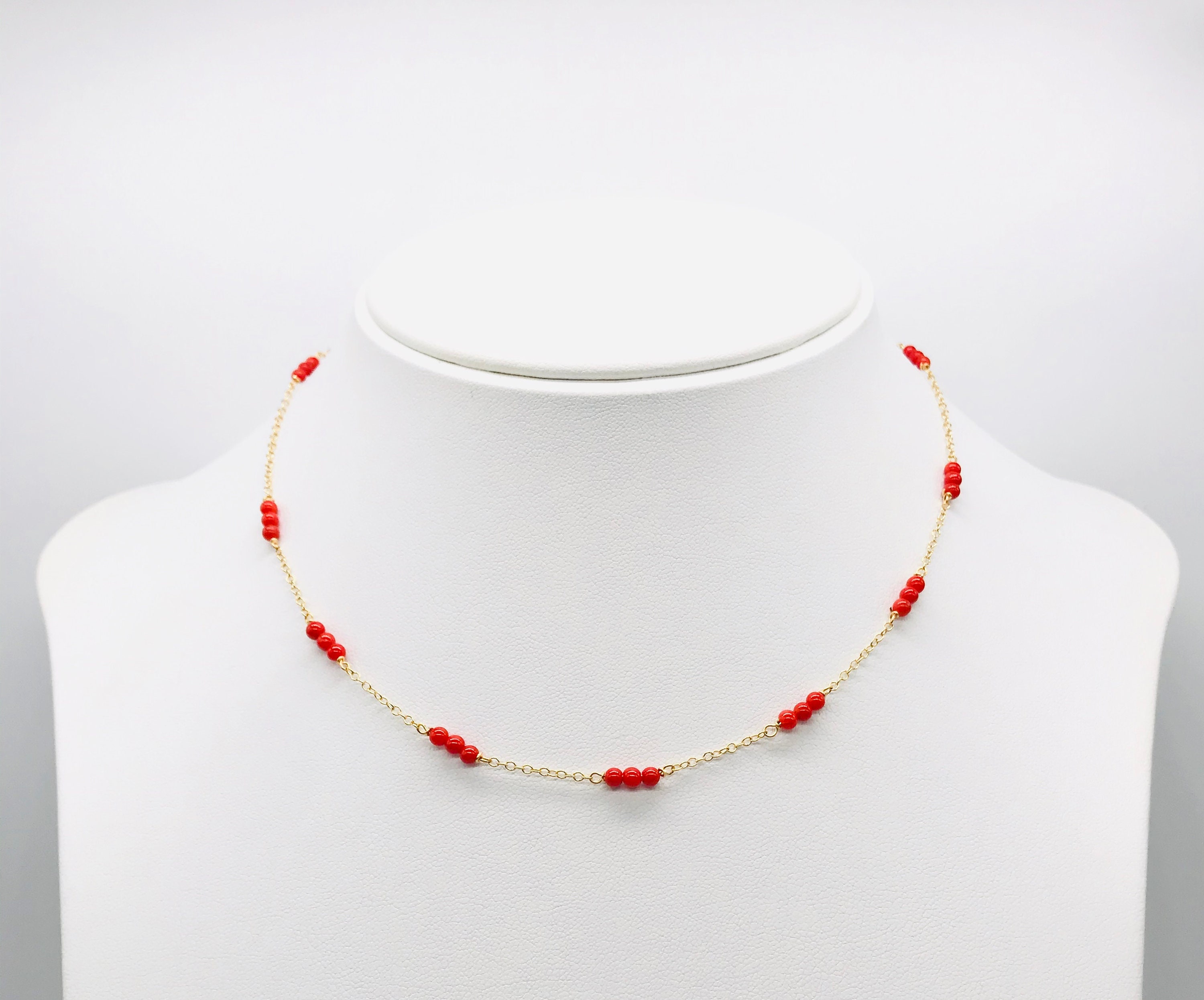 18K Yellow Gold Necklace For Newborn Baby With Corals Gift Natural Baptism Communion Birthday Made in Italy