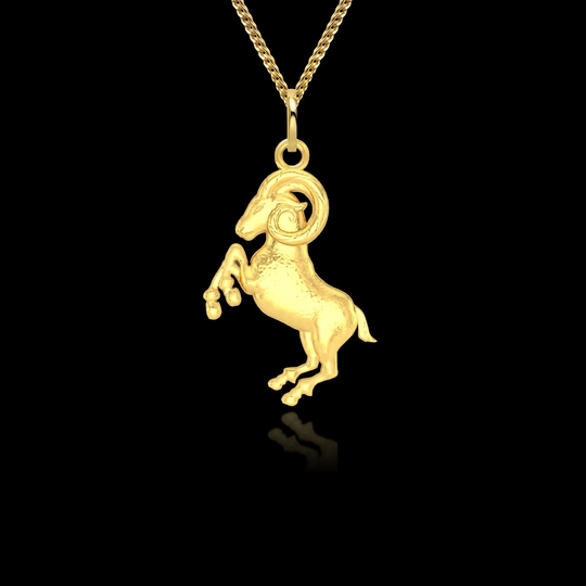 Gold Ram Pendant - 18K Solid Necklace, Aries Pendant, Head Gift