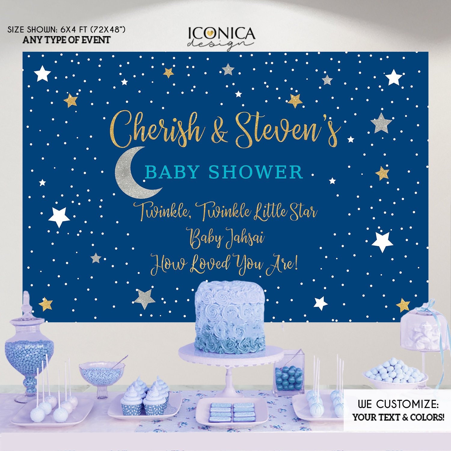 Twinkle Baby Shower Party Backdrop, Little Star Banner - Stars & Moon Decor, Printed Or Printable File Bbs0042