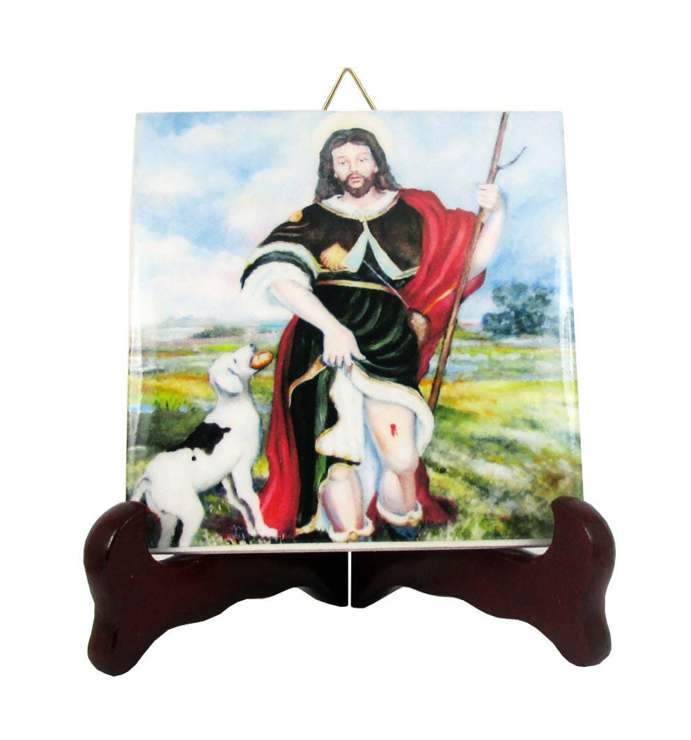 Saint Roch Of Montpellier - Catholic Saints Serie Icon On Ceramic Tile St Art Religious Gift