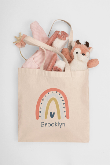 Rainbow Tote Bag, Personalized Bag For Kids, Canvas Girls, Gift Cute Bags Library