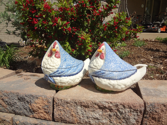 Cookie Jar & Tureen Chicken With A Scarf Matching Set, Tureen, Ladle, Cookie Jar