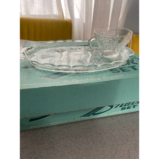 Serva Snack Set By Anchor Hocking Glass Grape Pattern