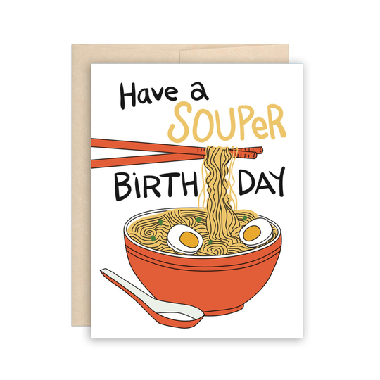 Ramen Soup Birthday Card, Funny Birthday, Noodles Souper Chopsticks Noodle