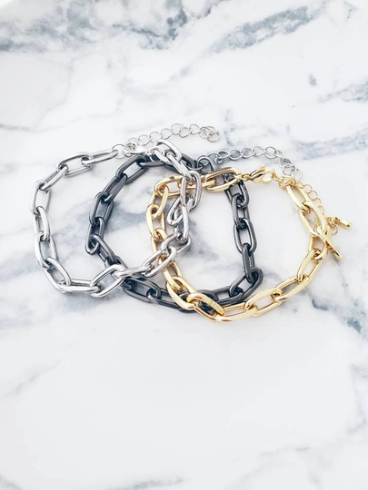 Gold Silver Gunmetal Hardware Chain Paperclip Bracelet Linked Paper Clip Thick Links