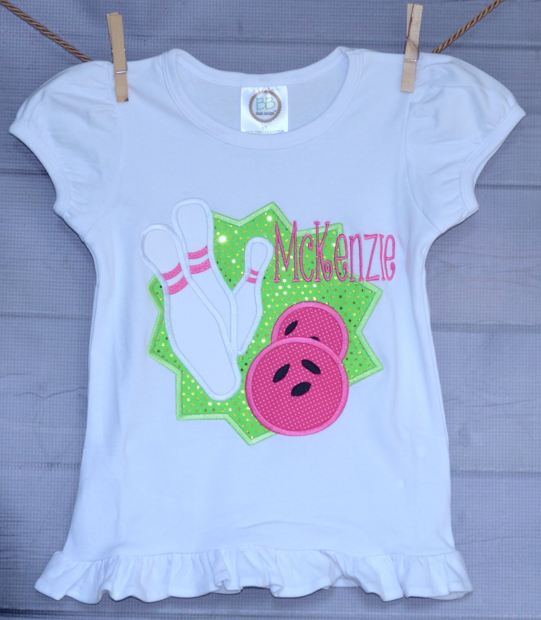 Girls Personalized Bowling Pins Bowler Applique Shirt Or Bodysuit