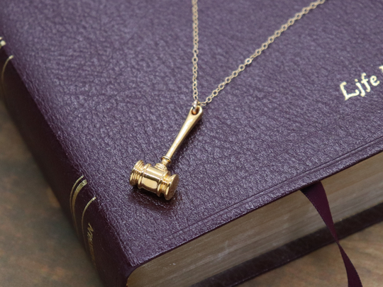 Gavel Pendant | 3D Printed 18K Gold Plated Necklace Gift For Attorney Paralegal Judge Law School Grad