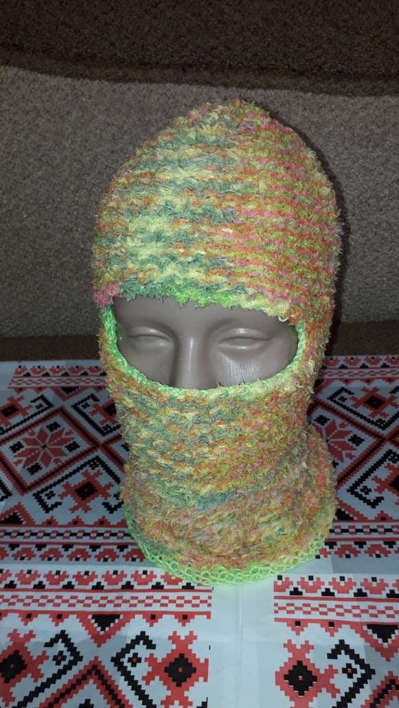 Reversible Hand Knit Wool Blend Winter Balaclava Face Mask Hat Helmet Ski Mask, Motobyke