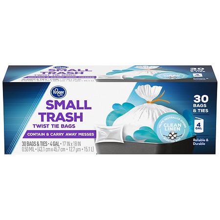 Kroger Twist Tie Small Trash Bags Clean Linen, 4 Gallon - 30.0 ea