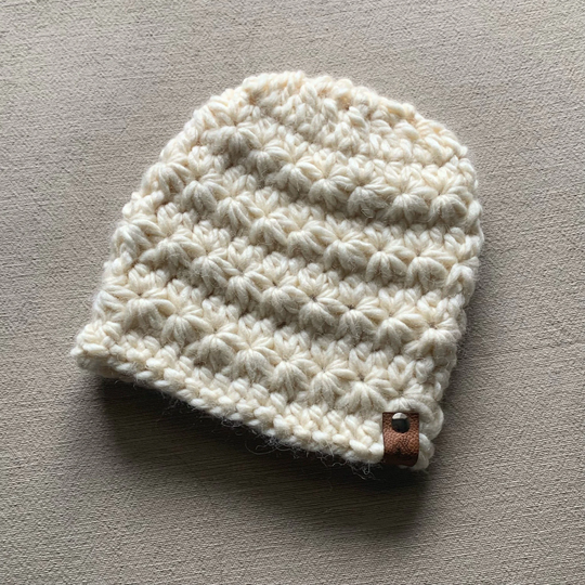 Alpaca Blend Crochet Beanie, Winter Hat, Women's Peaks Handmade, Off White, Cream Colored