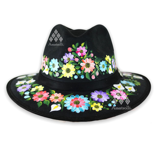 Mexican Handcrafted Suede Painted Hat Model Ramo