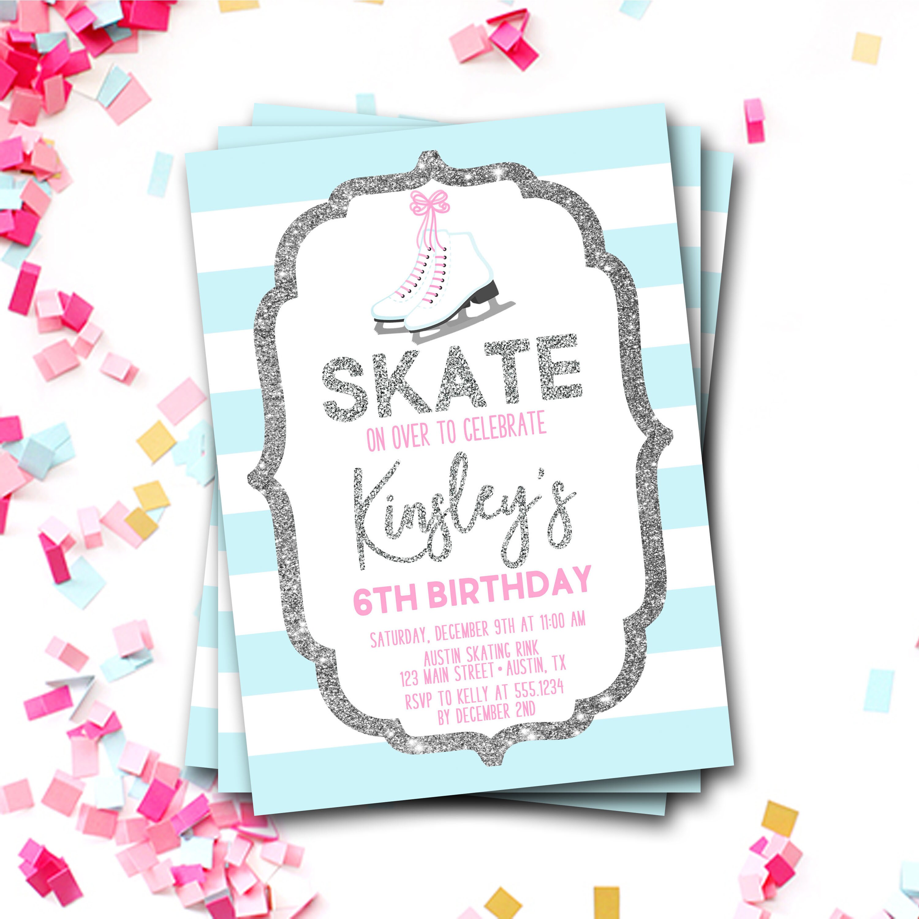 Ice Skating Birthday Invitation, Invite, Party, Winter Skate Party