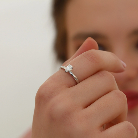 Diamond Solitaire/Pear Cut 14K Solid Gold Natural Ring White Handmade Jewelry Gift For Women