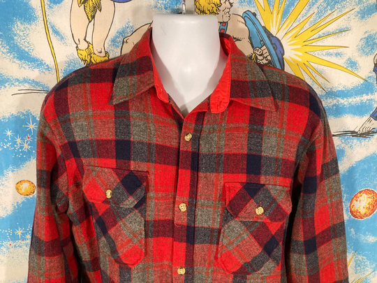 Vintage 80S 90S St Johns Bay Wool Blend Quilted Grunge Era Lumberjack Flannel - Sz L Tall Grandpa Emo Indie Cabin Core