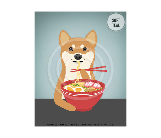 649Dp Dog Artwork - Red Shiba Inu Eating Ramen Bowl Wall Art Japanese Food Print Foodie Gift For Chef Noodle Lovers