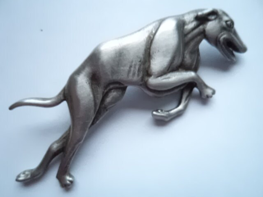 Vintage Signed Jj Silver Pewter Running Greyhound Brooch/Pin