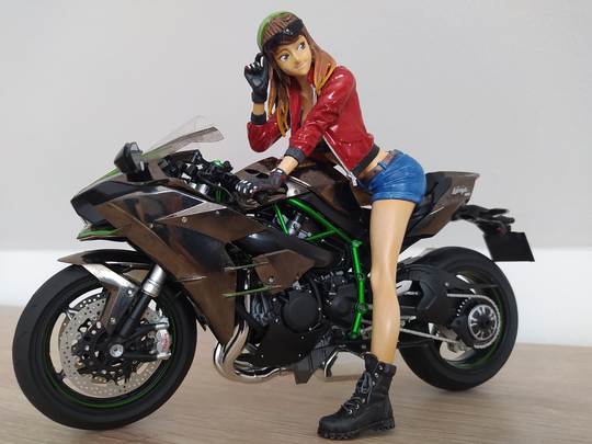 Built Kawasaki Ninja H2 Motorbike + Biker Girl Figure 1/9