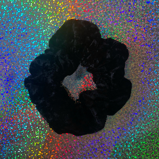 Crushed Black Velvet Hair Scrunchie