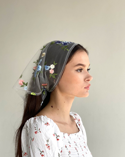 Summer Lace Head Scarf With Flower Embroidery For Women Fits Perfect in Spring-Summer Season