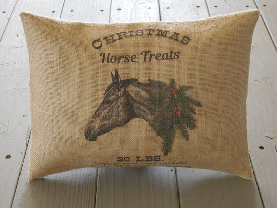 Horse Treats Christmas Burlap Pillow, Rustic Christmas, Lover Gift, Farmhouse Style, Insert Included, Free Shipping