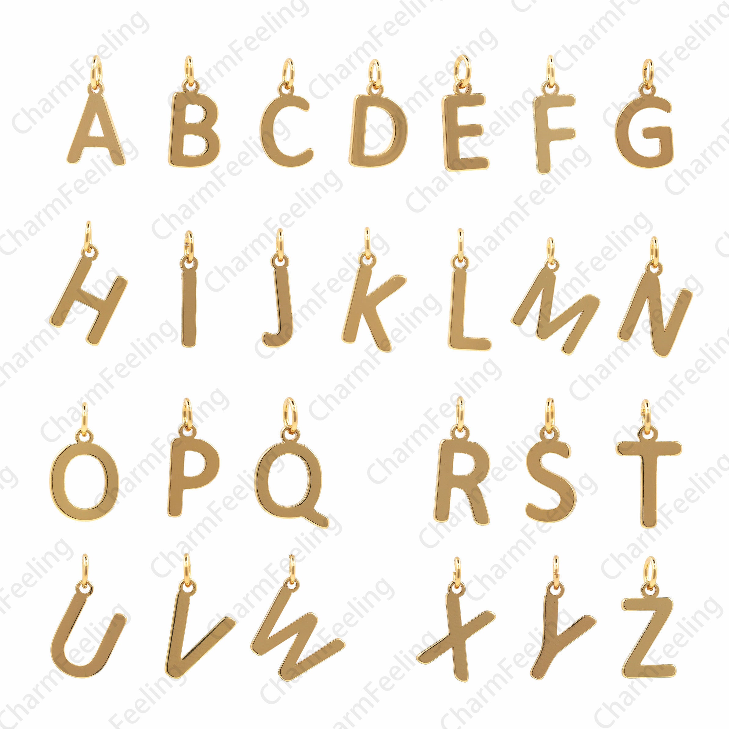 18K Gold-Plated Letter Pendant, Mini Original Brass Necklace, Word Bracelet Made Calmly 12x7x1mm 1Pcs