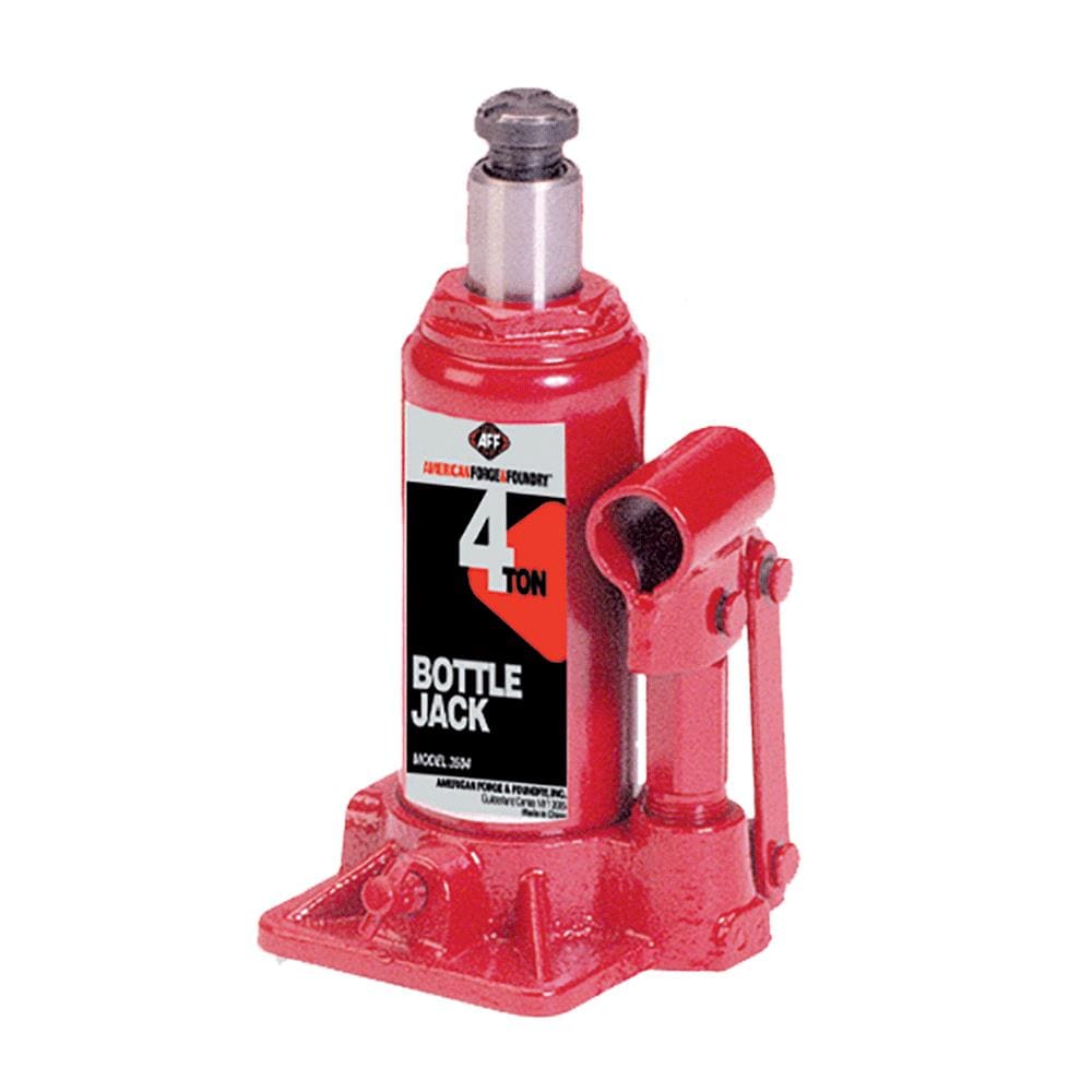 American Forge & Foundry Heavy Duty 4 Ton Bottle Jack, Manual, Machine Hardened Steel Saddles, Centered Pumps and Rams | 3504