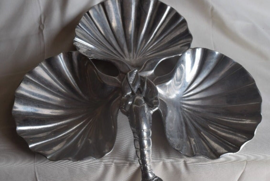 Vintage Large 1976 Lobster Motif Seafood Serving Dish/Tray. Cast Aluminum. Designed By Bruce Fox For Wilton