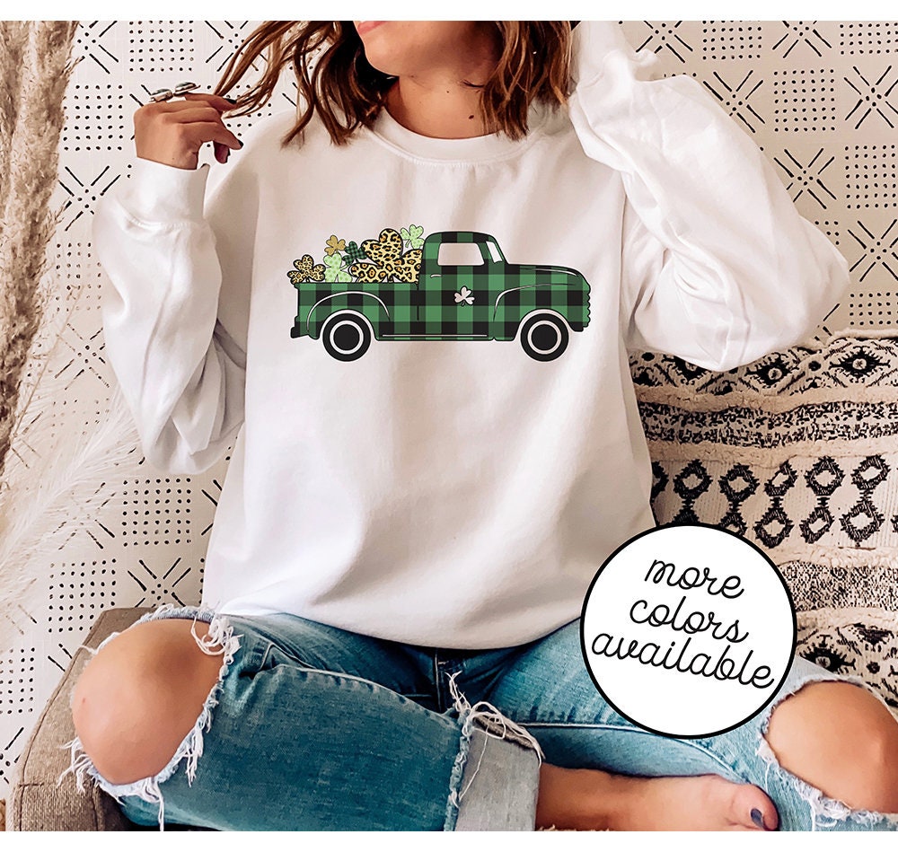 Buffalo Clover Plaid Truck St Patricks Day Oversized Soft Drinking Sweater Womens Pattys Sweatshirt