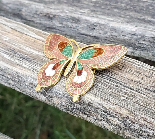 Vintage Butterfly Pin. Cloisonne. Gift For Mom, Bride, Bridesmaid, Wedding, Anniversary, Christmas, Birthday