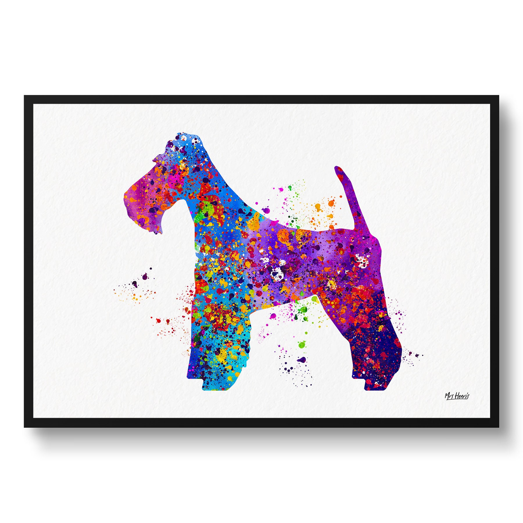 Fox Terrier Watercolour Dog Print - Splash Veterinary Decor Gift Illustration Framed & Unframed Wall Art For Lovers & Vets