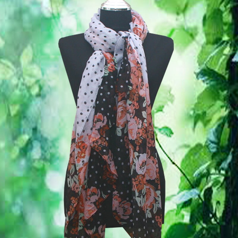 Vintage Floral & Polka Dot Cotton Blend Scarf Muffler Free Size