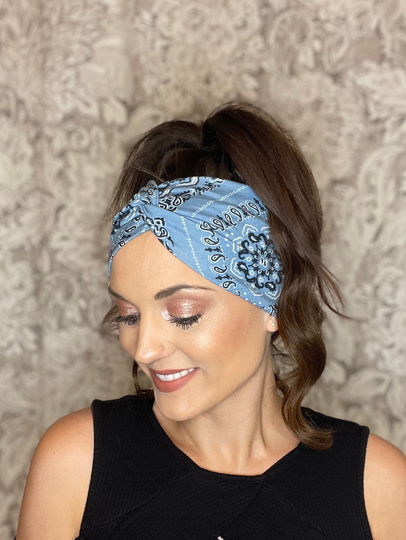 Headband With Buttons, Headband For Masks, Nurse Headband, Ear Saver Headband, Twisted Headband, Boho Turban, Women's Blue Bandana Headband