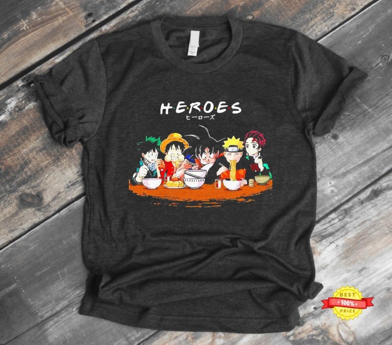 Mashup Heroes Characters Anime Eat Together T-Shirts, Ramen Animes Character Shirts, Anime Shirts
