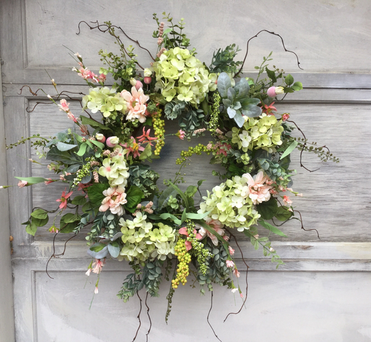 Large, Spring/Summer Hydrangea Wreath, Ships in March