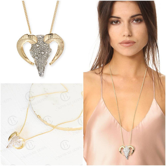 Alexis Bittar Crystal Encrusted Horned Ram Pendant Necklace