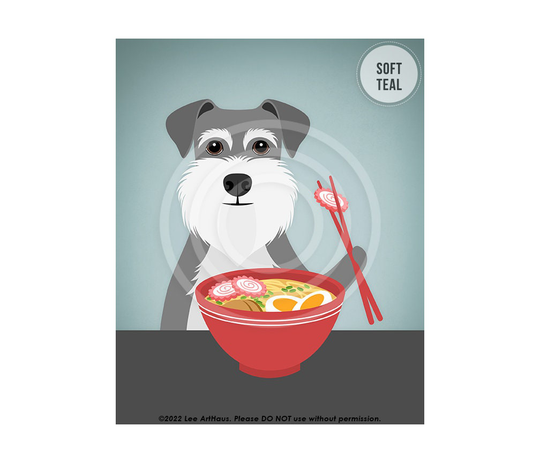 637Dp Schnauzer Eating Ramen Wall Art - Gifts Decor Noodles Print Sign Dog Artwork