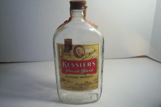 1940's Kellser's Blended Whiskey Lawrenceburg Ind Paper Labeled Clear Pint Liquor Bottle 8 1/8 Inches Tall