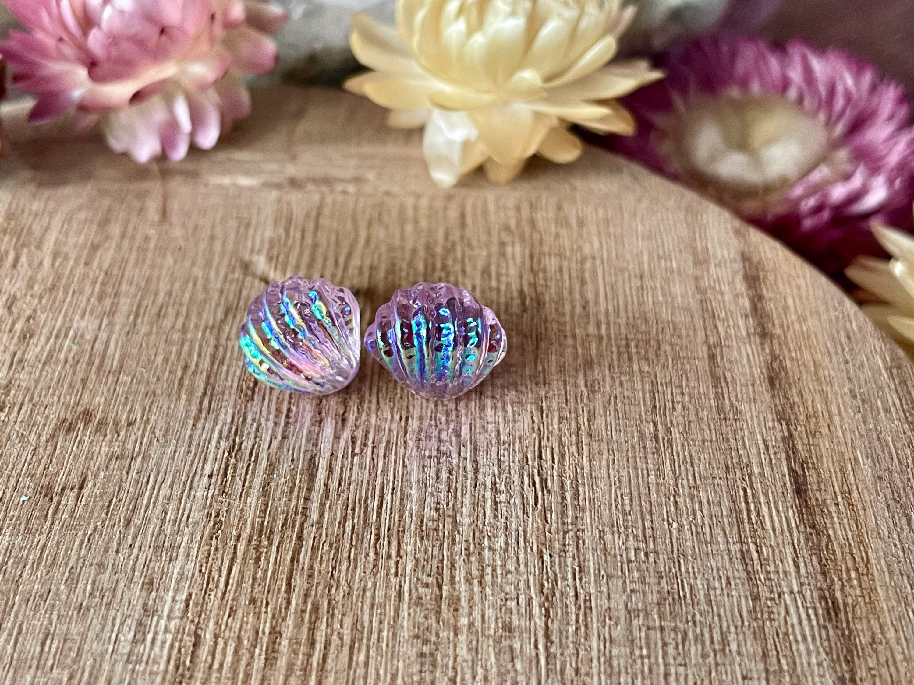 Purple Shell Earrings, Jewelry, Gift, Gift For Her, Mermaid, Little Beach, Ocean, Holiday