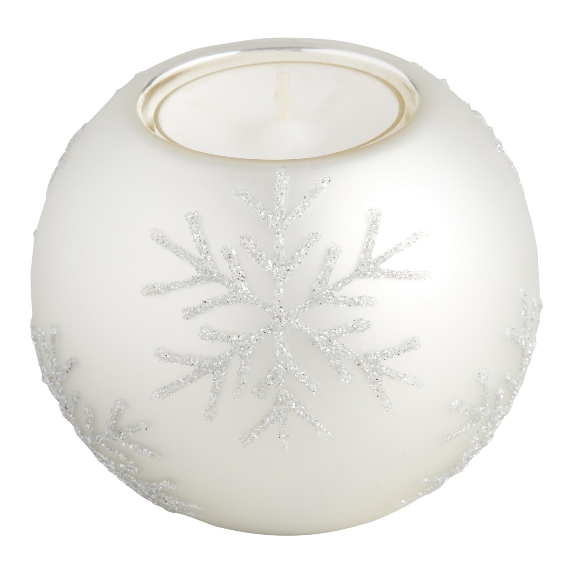 Pier Place Round Silver Snowflake Tealight Candleholder - Glass by World Market