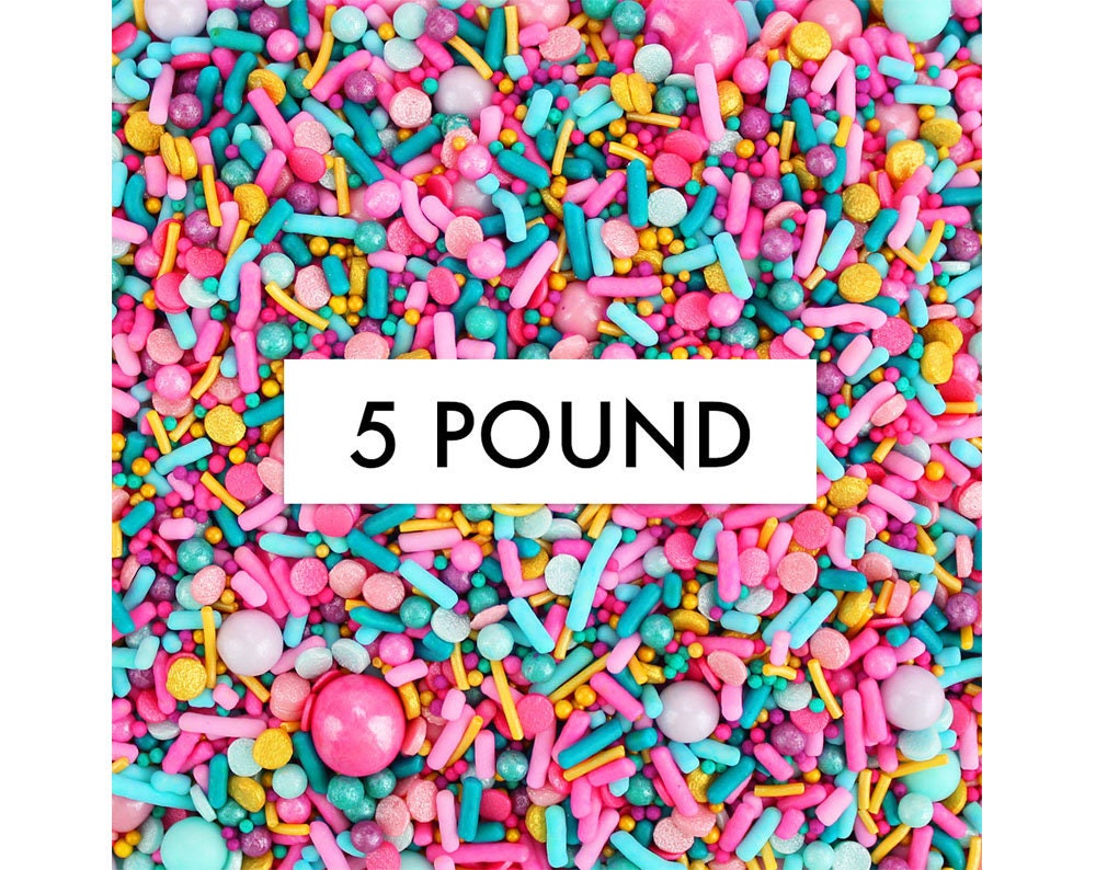 Bollywood Sprinkle Blend - 5 Pounds - Jewel Tone Blend Of Pink, Teal, Light Blue, Plum, & Gold, Jimmies, Non P's, Candy Beads, Sugar Pearls