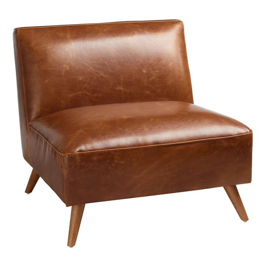 Cognac Mid Century Armless Huxley Chair: Brown - Leather by World Market