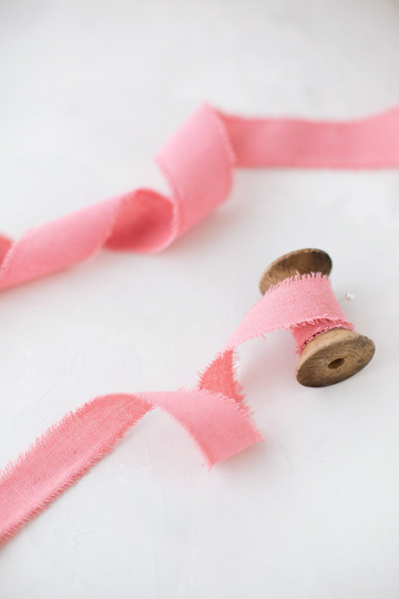 Flamingo Pink Linen-Cotton Blend Frayed Edge Ribbon 1" 1-1/2"