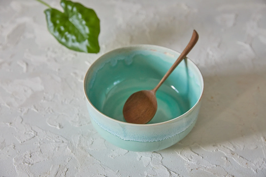 Set Of 2 Turquoise Large Ceramic Serving Bowl, Two Rice/Noodles Pottery Xl Soup Bowls, Salad Wedding Gift