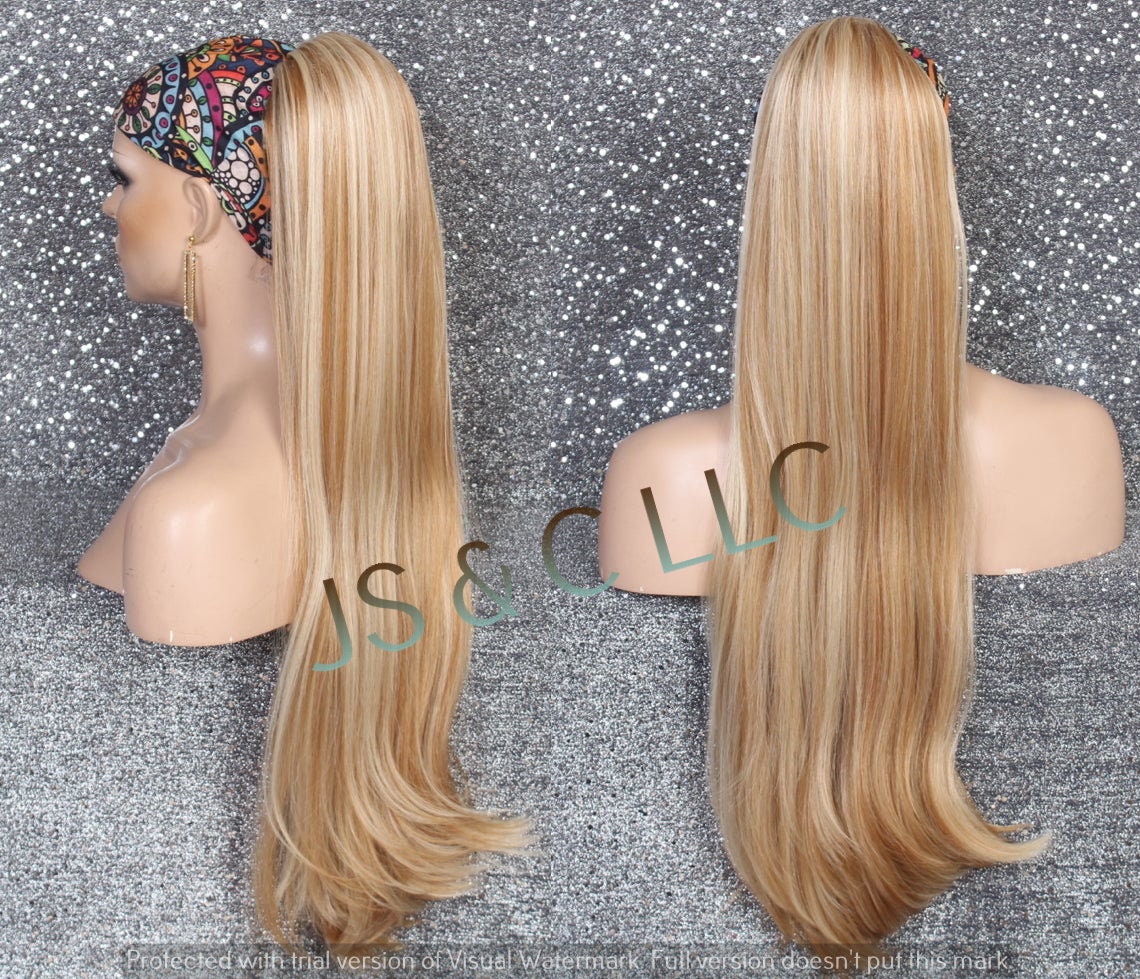 strawberry Blonde Mix Human Hair Blend Ponytail Piece Drawstring Extra Long Wavy Simply Put It On N Go Can Be Wrapped Around As A Bum