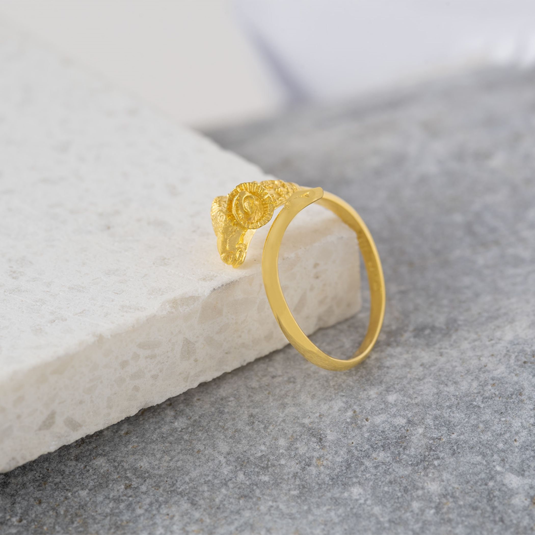 One Head Ram Ring, 14K Gold, Handmade Ancient Greece, Golden Ram, Symbols, Animal Lovers, Anniversay Gift, Gift For Her