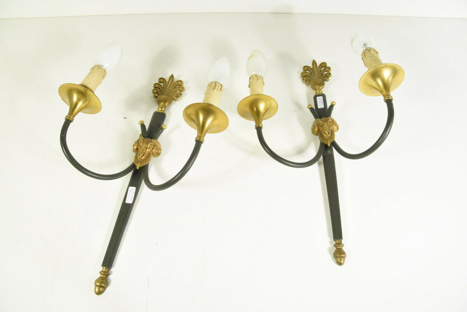 Pair French Empire Ram Heads Wall Lights Sconces