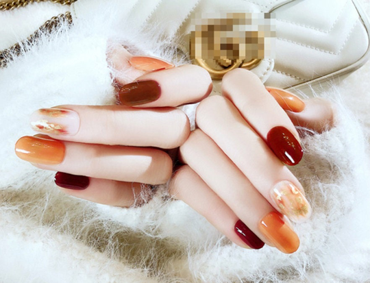 Glossy Short Almond Earth Tone Marble Press On Nails | Fake False Glue On #l-56